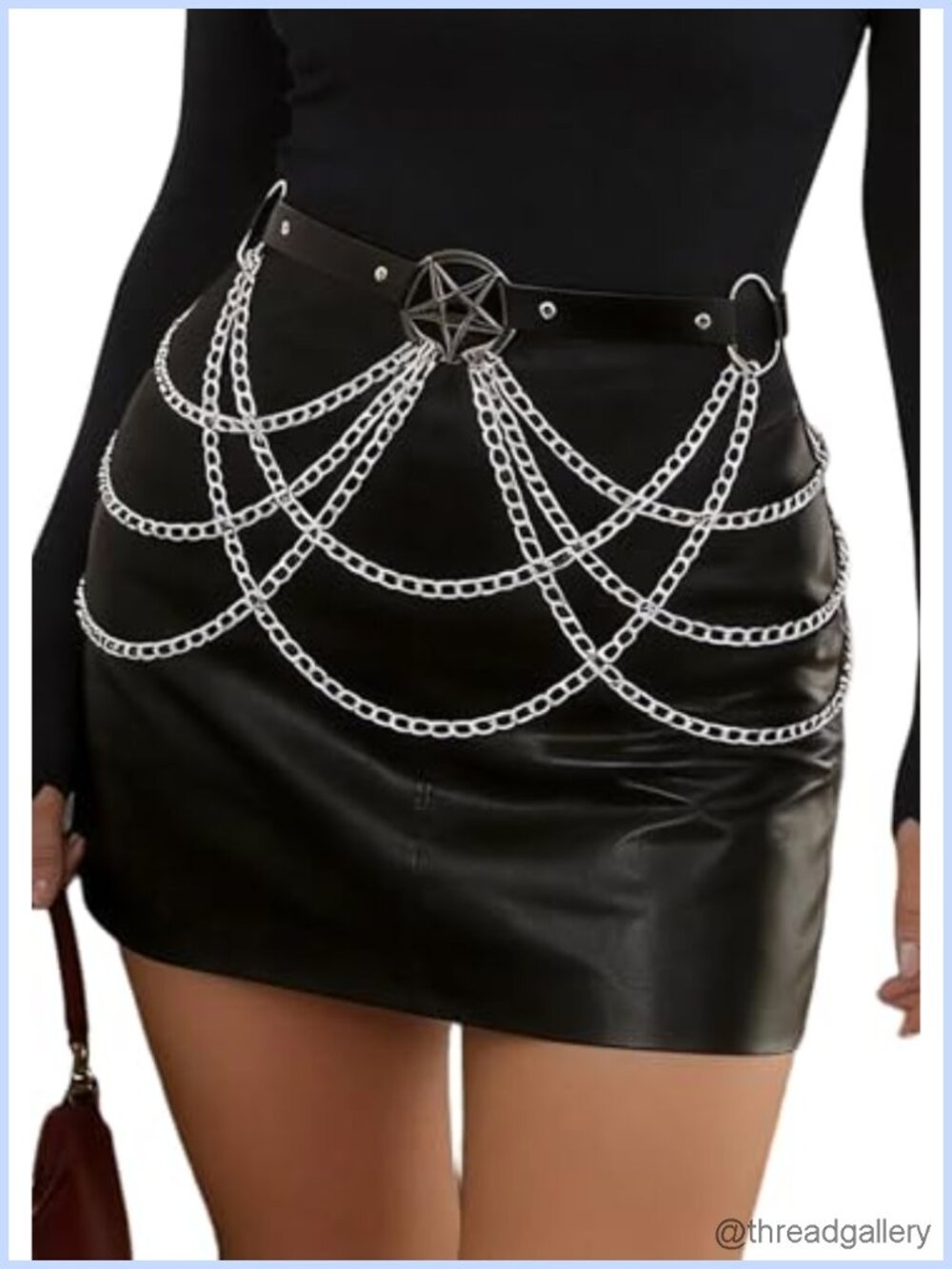 Adjustable Faux Leather Chain Waist Belt Punk Goth Black Harness Body Accessory
